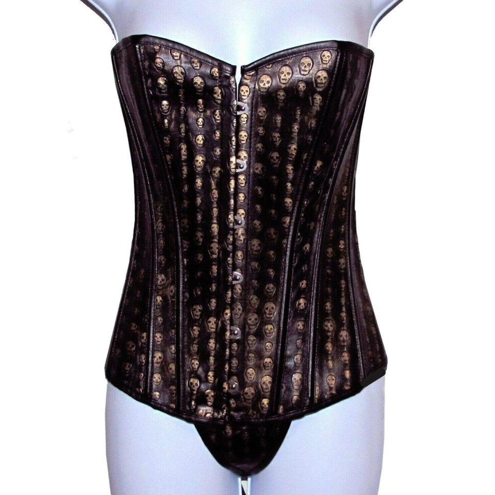 BLACK & GOLD SKULL  CORSET/BUSTIER & THONG SET